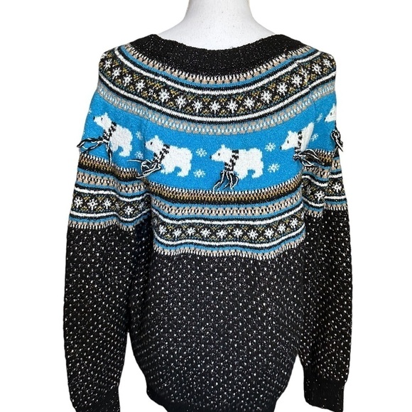 Holiday Time Women's Ugly Christmas Sweater Knit Polar Bears Size Large (12-14) - Picture 8 of 17